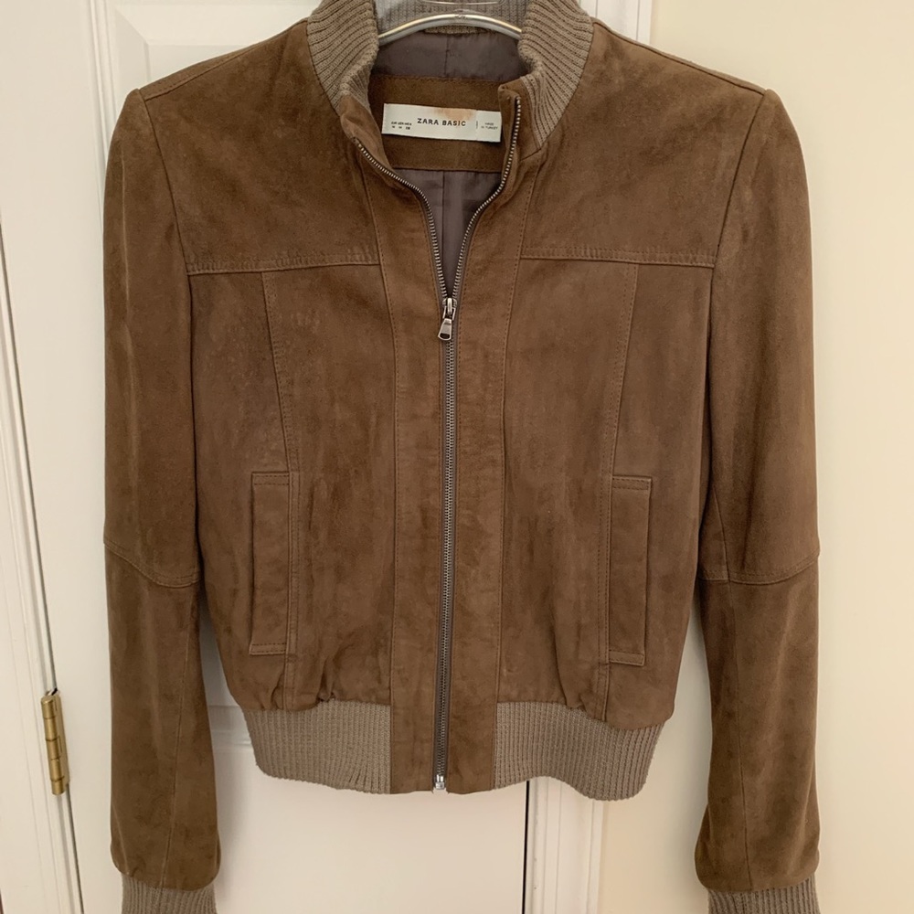 Zara Tan Suede Bomber Jacket